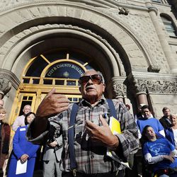 Robert "Archie" Archuleta speaks during a press conference at the City-County Building about the need for more affordable housing in Salt Lake City on Friday, Nov. 11, 2016.