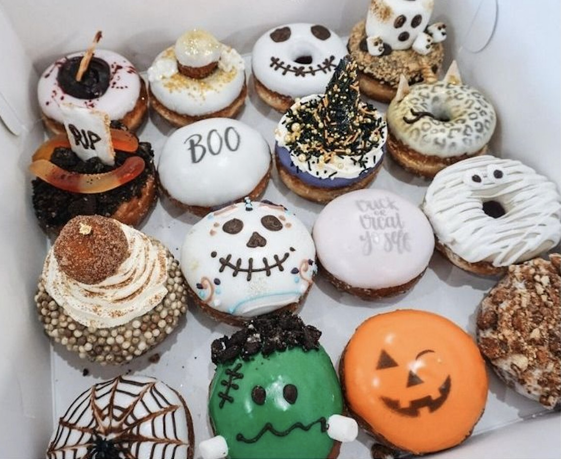 A box of Halloween doughnuts