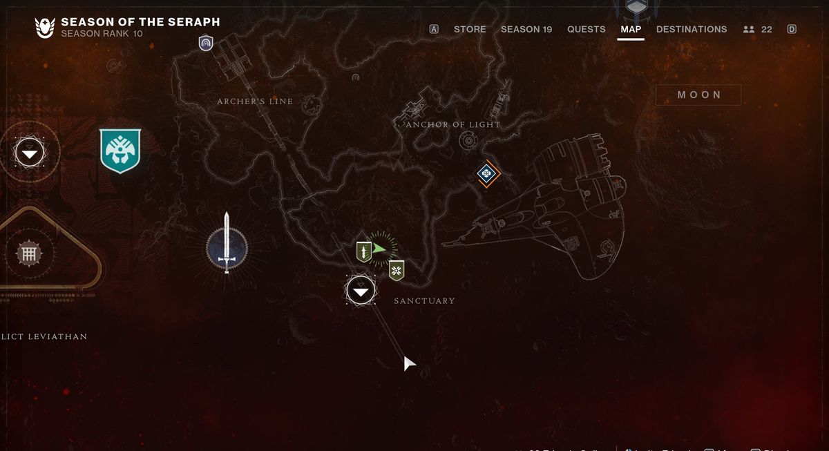 An image showing the map location of Warmind Node number 12.