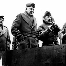 FILE - In this March 1944 file photo, U.S. World War II General Dwight D. Eisenhower, center, as Commander of the invasion of Europe. At center right is British Air Chief Marshal Sir Arthur W. Tedder and left is British Field Marshal Bernard Montgomery. President Trump and his French counterpart Emmanuel Macron will next week honor the dwindling number of veterans of the D-Day landing that turned World War II amid plenty of signs the bonds of friendship are under strain. The United States has had a special bond with France throughout its history and especially during two world wars over the past century when even future presidents and sons of presidents risked their lives for the freedom of a friendly nation. (AP Photo, File)