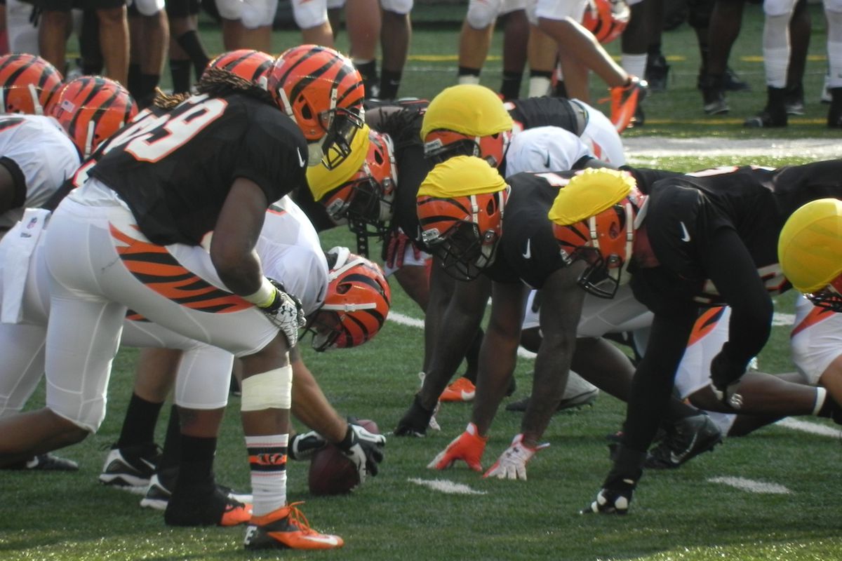 August 1, 2013; Cincinnat, OH:  The Cincinnati Bengals practice in Paul Brown Stadium