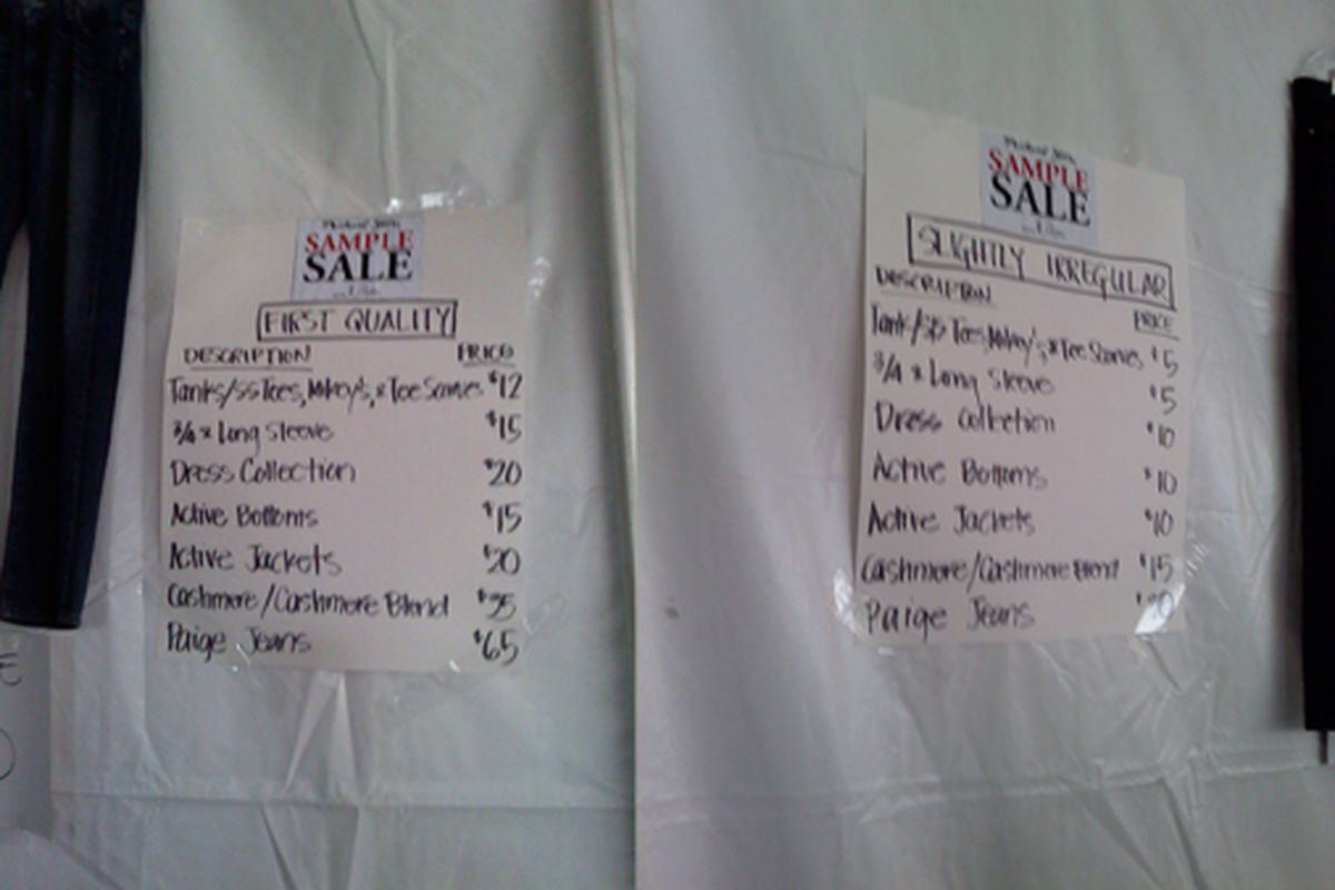 A shot of prices from the last Michael Stars sample sale