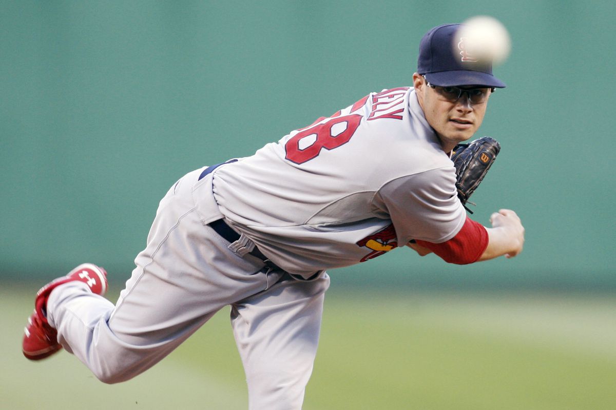 August 29, 2012; Pittsburgh, PA, USA; St. Louis Cardinals starting pitcher Joe Kelly (58) will strike you out. With his mind. Mandatory Credit: Charles LeClaire-US PRESSWIRE