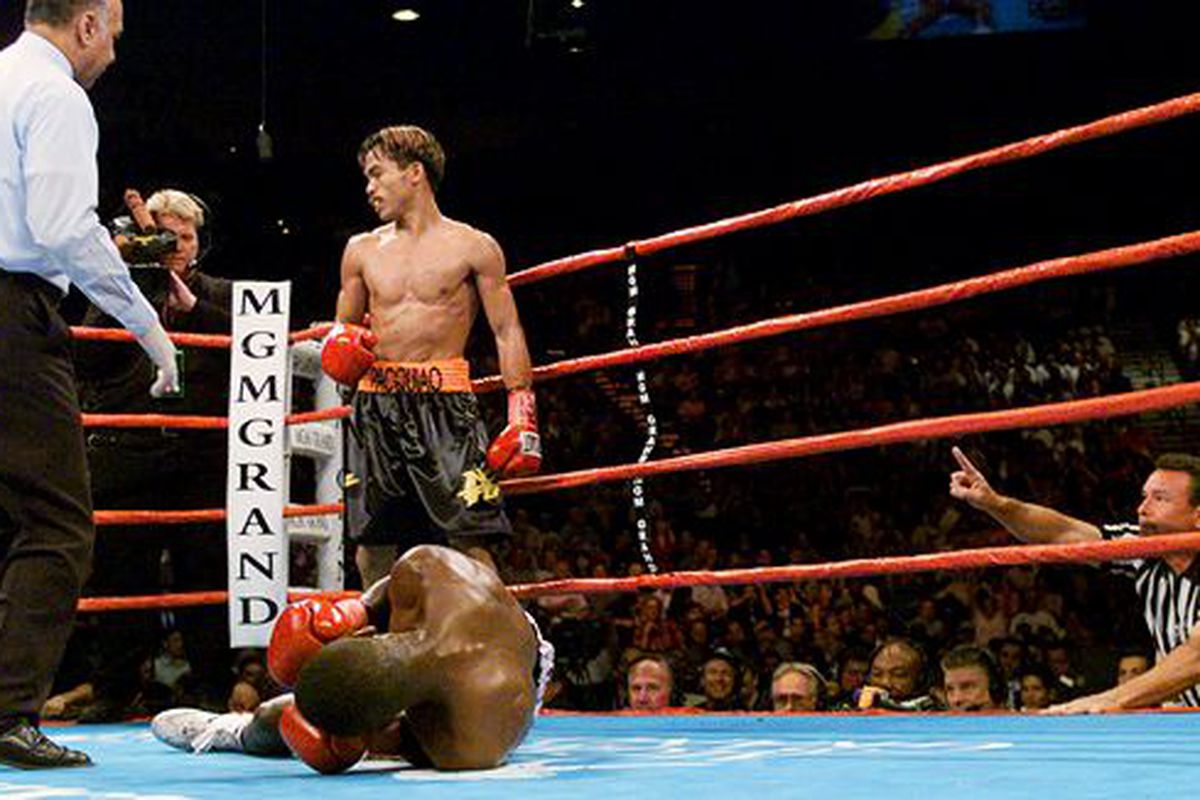 Manny Pacquiao's domination of Lehlohonolo Lebwaba in 2001 signaled his true arrival on the world stage. (Photo via <a href="http://sports.espn.go.com/photo/2008/0310/box_fw_haye_maccarinelli2_580.jpg">sports.espn.go.com</a>)
