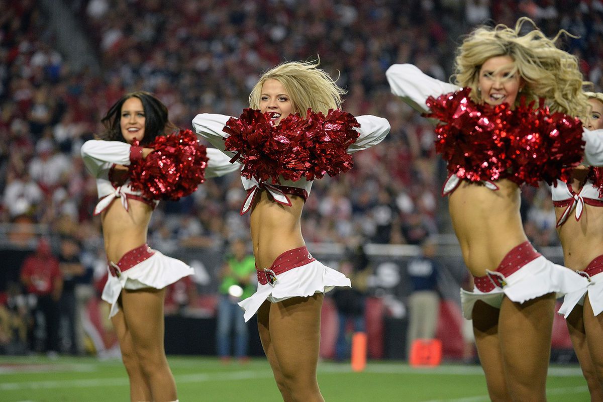 GLENDALE, AZ - SEPTEMBER 25: Arizona Cardinals cheerleaders perform during the first half of the NFL game against the Dallas Cowboys at the University of Phoenix Stadium on September 25, 2017 in Glendale, Arizona.  (Photo by Jennifer Stewart/Getty Images)