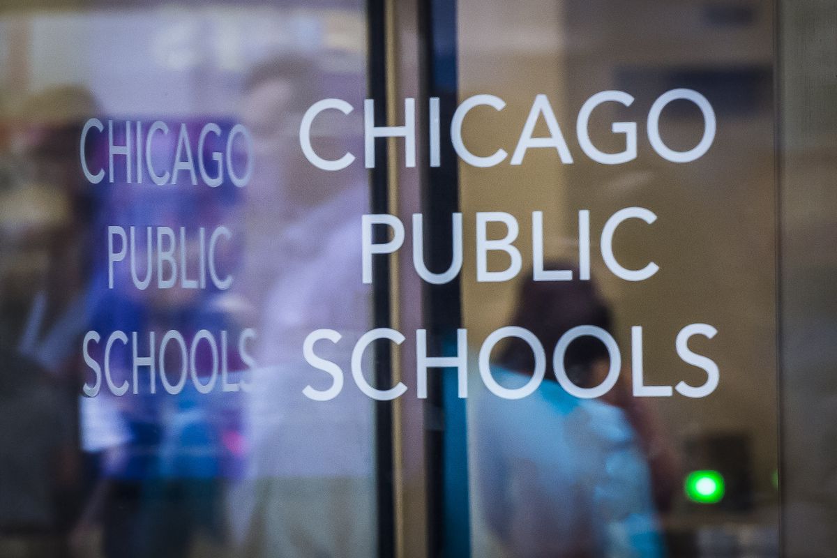 Chicago Public Schools logo on a door