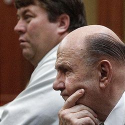 Willie Jessop and Wendell Nielsen listen to arguments in Salt Lake City Wednesday.