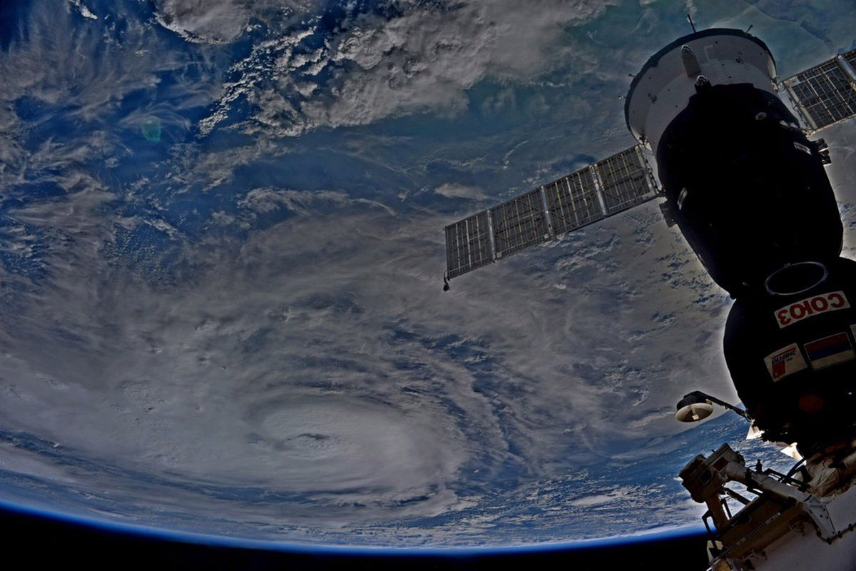 A view of the spiral cloud of Hurricane Harvey, taken from the International Space Station.
