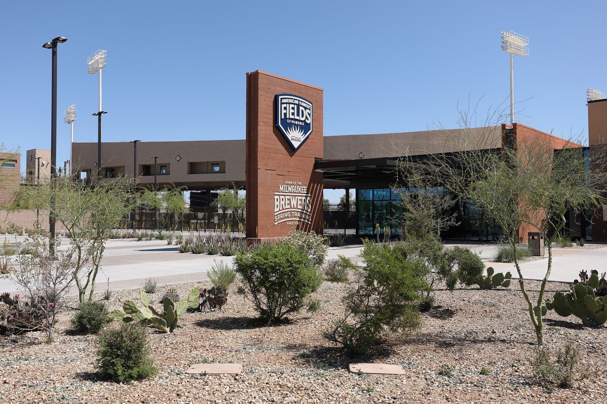 General view outside of the Milwaukee Brewers spring training facility, American Family Fields of Phoenix on April 07, 2020 in Phoenix, Arizona. According to reports, Major League Baseball is considering a scenario in which all 30 of its teams play an abbreviated regular season without fans in Arizona’s various baseball facilities, including Chase Field and 10 spring training venues.