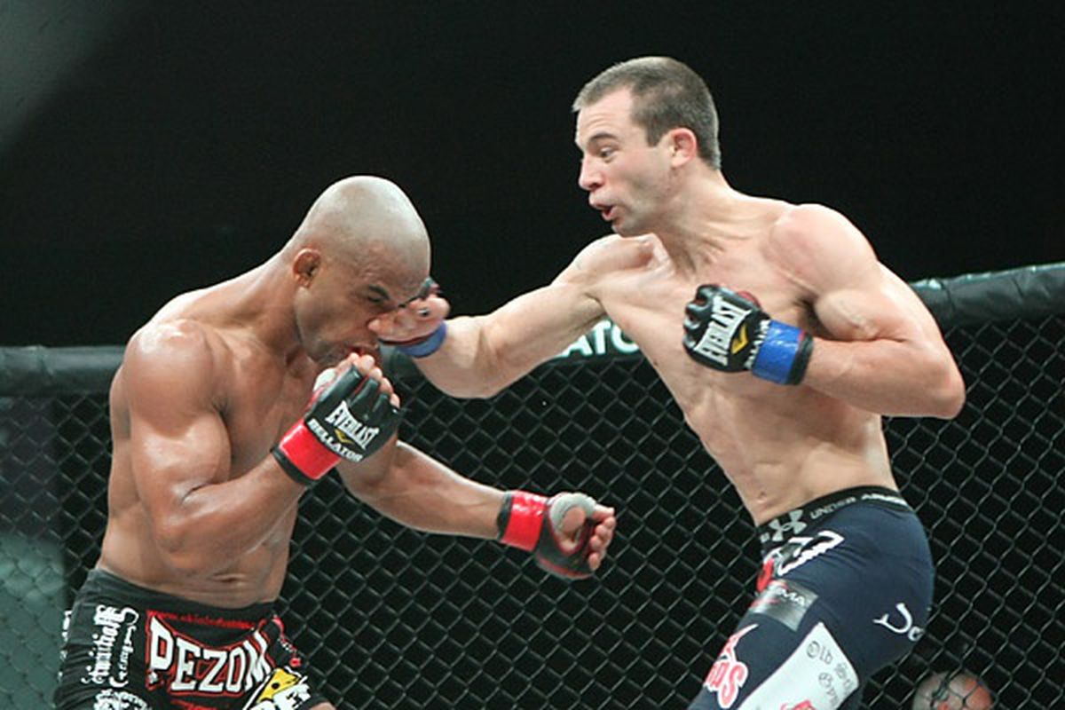 Ed West (right) punches Luis Alberto Nogueira at Bellator 51. (Photo by Keith Mills via Sherdog.com)