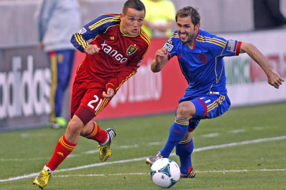 Real's Luis Gil as Real Salt Lake and the Colorado Rapids play the opening game of the MLS soccer season  Saturday, March 16, 2013, in Sandy.  
