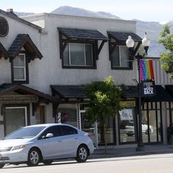 Pride flags hang in Heber City on Monday, June 10, 2019.