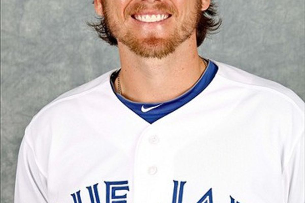 March 2, 2012; Dunedin, FL, USA; Toronto Blue Jays relief pitcher Danny Farquhar (49) poses for a portrait during photo day at Florida Auto Exchange Stadium.  Mandatory Credit: Derick E. Hingle-US PRESSWIRE