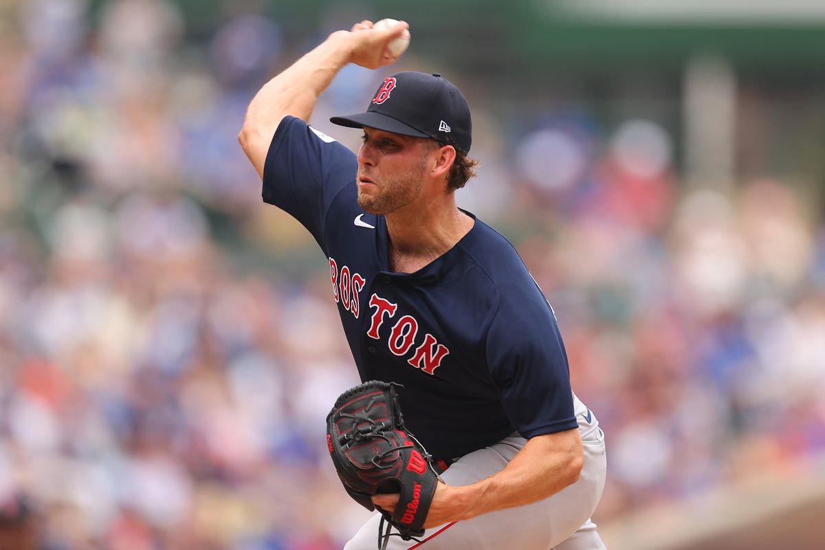 Kutter Crawford #50 of the Boston Red Sox delivers a pitch during the third inning against the Chicago Cubs at Wrigley Field on July 16, 2023 in Chicago, Illinois.
