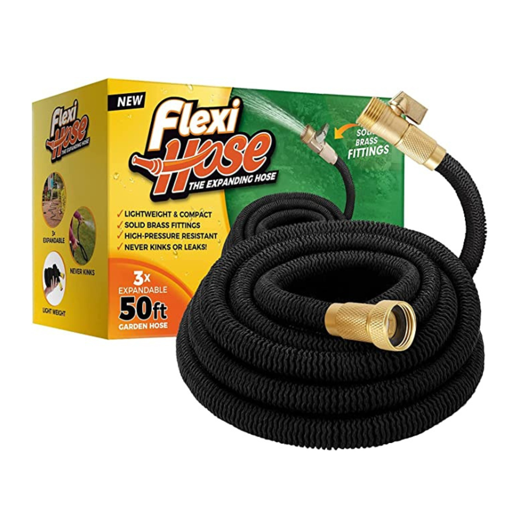 Green Flexible Water Hose with 10 Function Nozzle Durable 3-Layers Latex and 3/4 Inch Solid Fittings Lightweight Anti-kink Expanding Hose Outdoor GREENER Expandable Garden Hose 100FT 