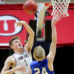 Lone Peak and Pleasant Grove play for the 6A basketball championship in the Jon M. Huntsman Center at the University of Utah on Saturday, March 3, 2018.