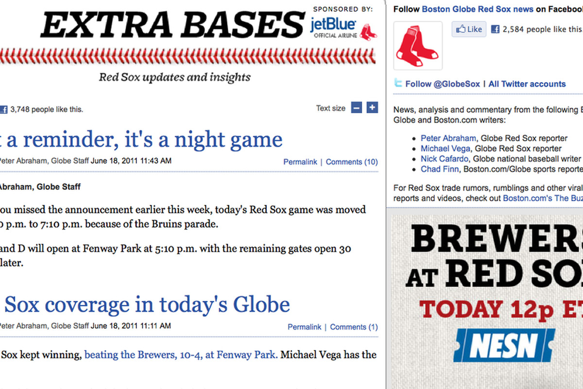 Boston.com's Extra Bases blog at 2pm EST