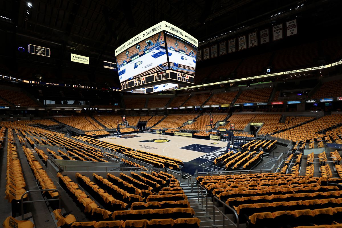 A general view before the game between the Miami Heat and Indiana Pacers at Gainbridge Fieldhouse on October 23, 2021 in Indianapolis, Indiana.