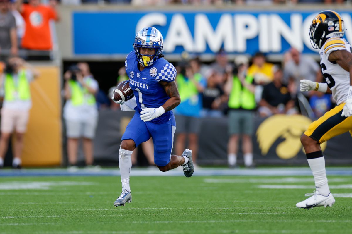 Kentucky Wildcats wide receiver Wan’Dale Robinson (1) during the Verb Citrus Bowl game between the Iowa Hawkeyes and the Kentucky Wildcats on January 1, 2022 at Camping World Stadium in Orlando, Fl.  &nbsp;   