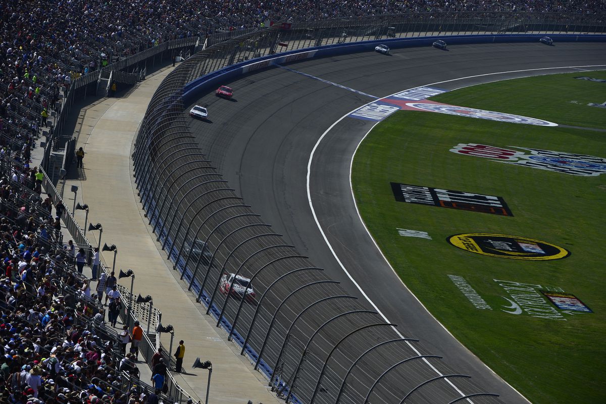 General view of the grandstand during the NASCAR Sprint Cup Series Auto Club 400 at Auto Club Speedway on March 20, 2016 in Fontana, California.