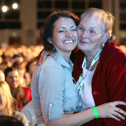 Mandy Phillips hugs her grandmother Ann Phillips during Family Discovery Day at RootsTech at the Salt Palace in Salt Lake City on Saturday, Feb. 14, 2015. They shared their story of finding each other after 20 years apart.