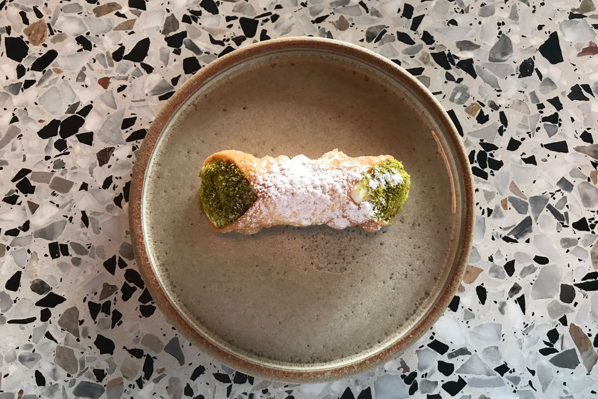 Cannoli with ricotta cream and pistachio at Ombra, one of the best places for pastry in London
