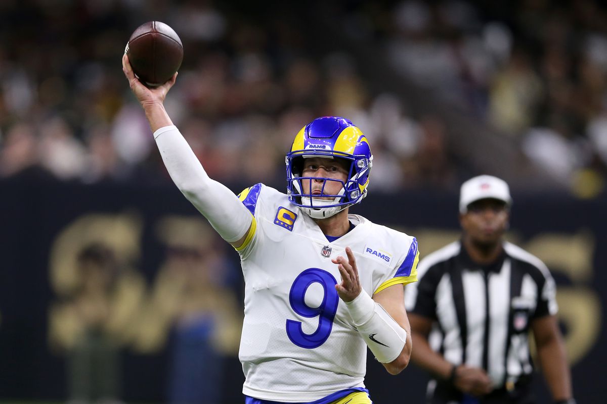 Los Angeles Rams quarterback Matthew Stafford (9) makes a throw in the second quarter against the New Orleans Saints at the Caesars Superdome.