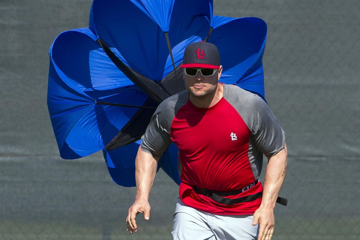 Pictured: Matt Holliday running from some kind of parachute monster. 