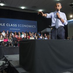 President Barack Obama answers questions from audience members during an event at Ivy Tech Community College, Friday, Feb. 6, 2015, in Indianapolis. Obama is promoting his budget proposal to make two years of community college free. 