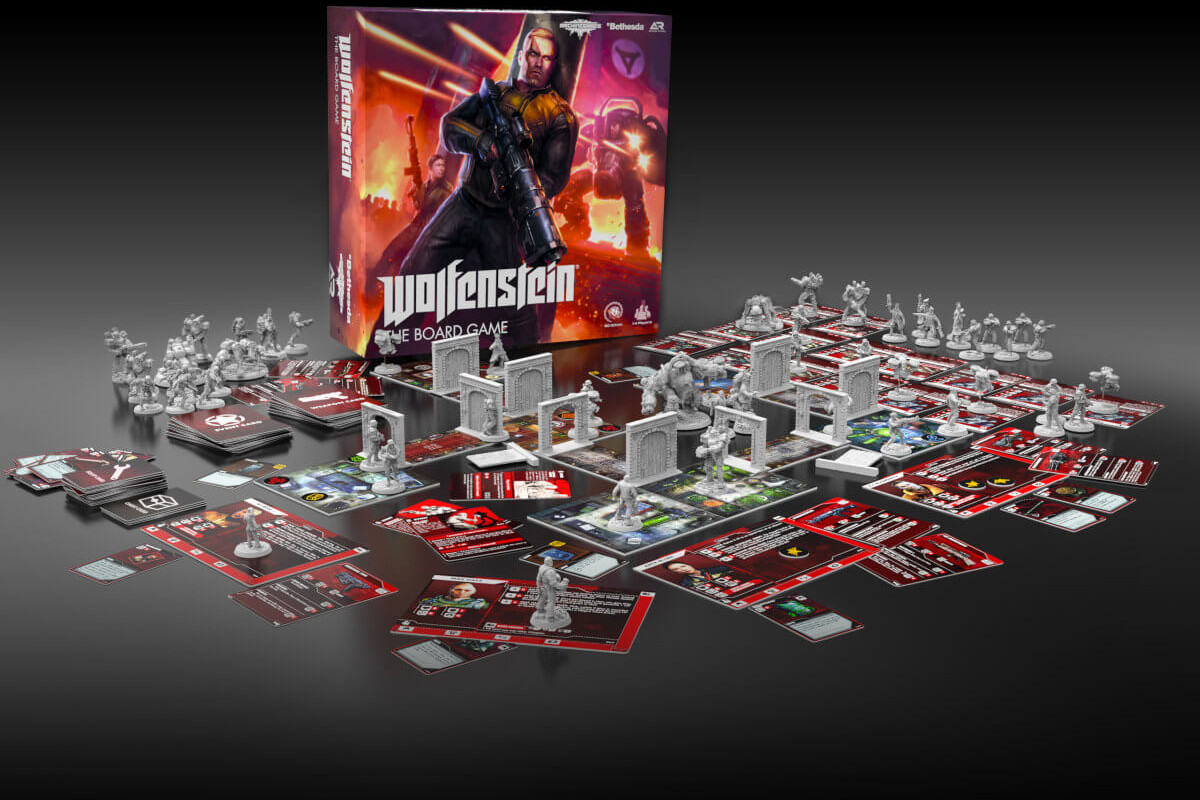 A stock photo featuring the contents of the Wolfenstein Board Game