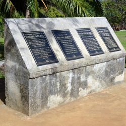 Four historical plaques interpret the site of the Ha’alaufuli chapel in Vava'u, Tonga.