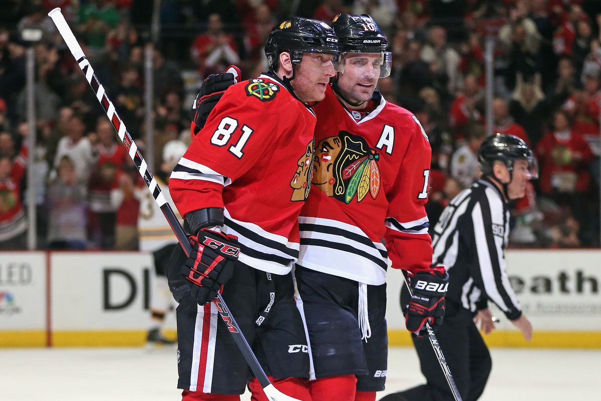 35 year old Marian Hossa embraced by handsomness incarnate.
