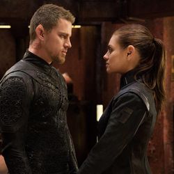 CHANNING TATUM as Caine Wise and MILA KUNIS as Jupiter Jones in Warner Bros. Pictures' and Village Roadshow Pictures' "JUPITER ASCENDING," an original science fiction epic adventure from Lana and Andy Wachowski. A Warner Bros. Pictures release.