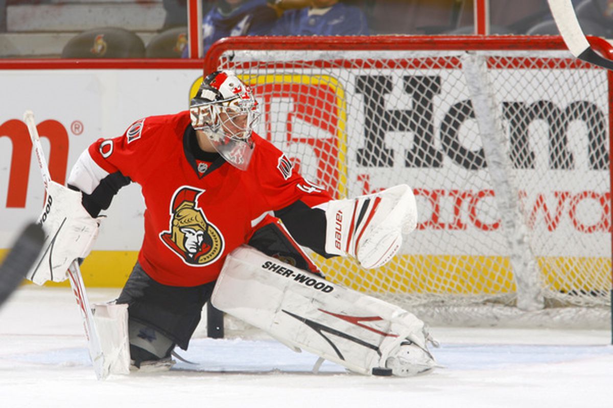 Robin Lehner and the Binghamton Senators look to sweep their third round series tonight.  (Photo by Phillip MacCallum/Getty Images)