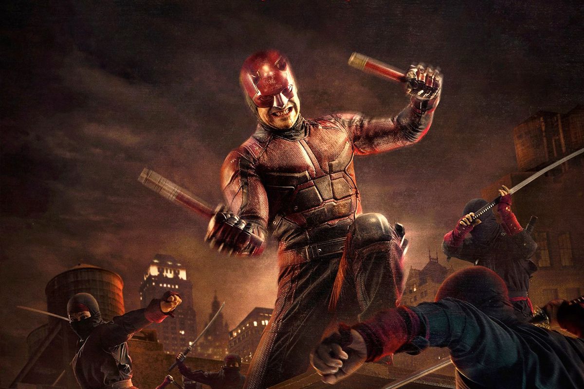 Daredevil fights the Hand ninjas in promotional art for Netflix’s Daredevil