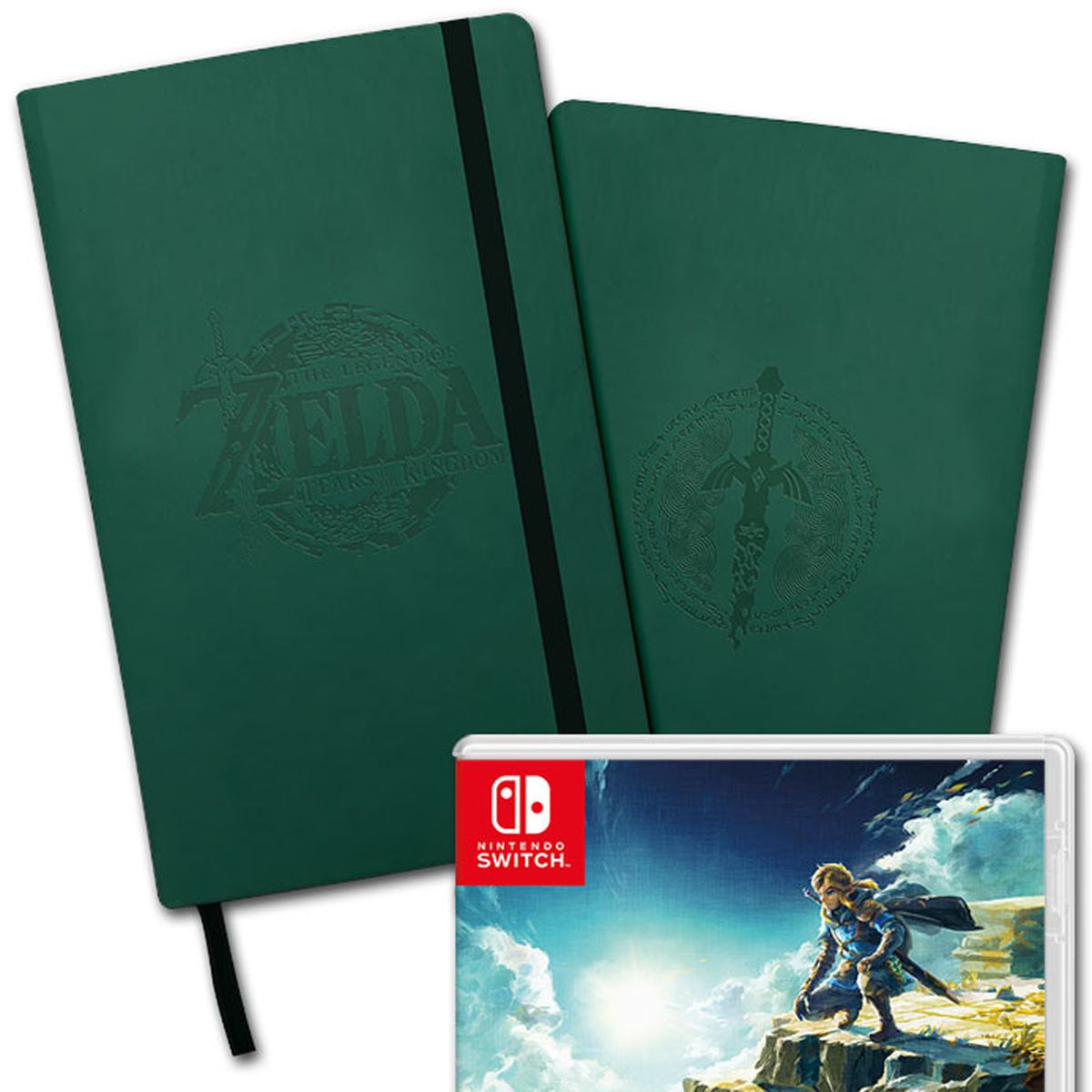 Legend of Zelda: Tears of the Kingdom green notebooks, front and back views