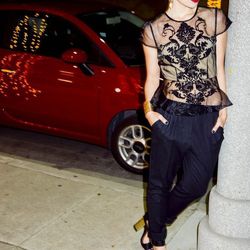 Marta of <a href="http://www.itssuperfashion.com"target="_blank">It's Super Fashion</a> is wearing PINKO pants, Steve Madden shoes, a Daniel Espinosa cuff and ring, JewelMint earrings and a Lauren Mirkin clutch. 