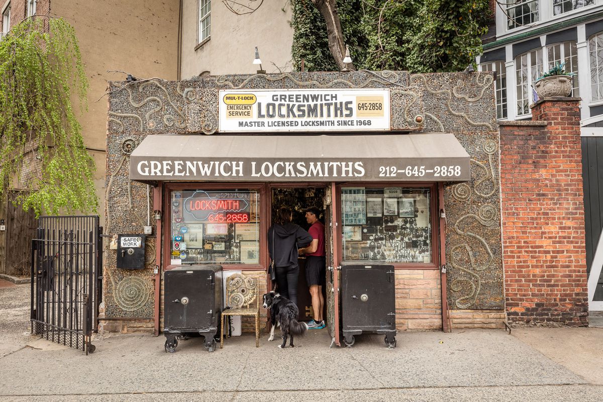 A tiny, one-story locksmith storefront in Greenwich Village.