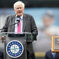SEATTLE, WASHINGTON - AUGUST 27: Seattle Mariners CEO John Stanton speaks during the Mariners Hall of Fame pregame ceremony prior to the game between the Cleveland Guardians and the Seattle Mariners at T-Mobile Park on August 27, 2022 in Seattle, Washington.