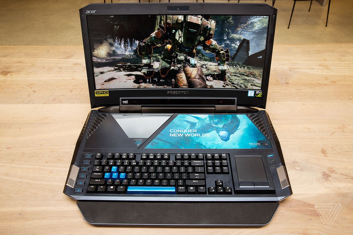 The Acer Predator 21X seen from above. Te csreen displays a game.