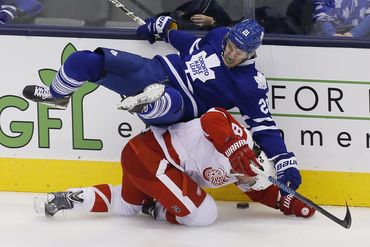JVR tries, and fails, to play leapfrog during the Maple Leafs / Red Wings game