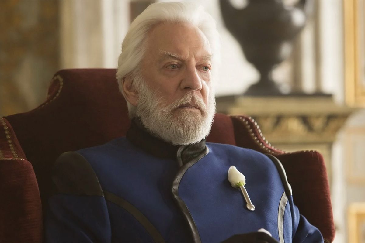 donald sutherland as president coriolanus snow in the hunger games film series