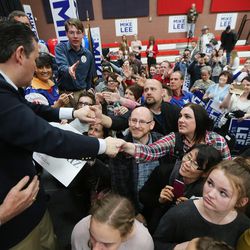 Senator Ted Cruz greets supporters following a Senator Mike Lee Rally in Draper, Utah, at the American Preparatory Academy Saturday, March 19, 2016.