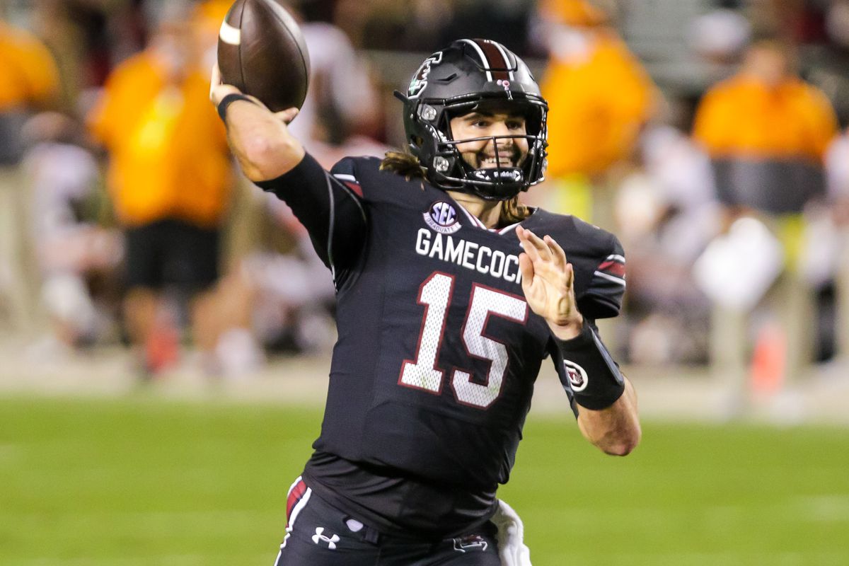 South Carolina Gamecocks quarterback Collin Hill throws a pass against the Tennessee Volunteers during the fourth quarter at Williams-Brice Stadium.