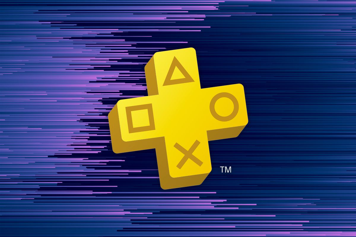 The PlayStation Plus logo (a plus sign with PlayStation shapes) on a purple-blue background