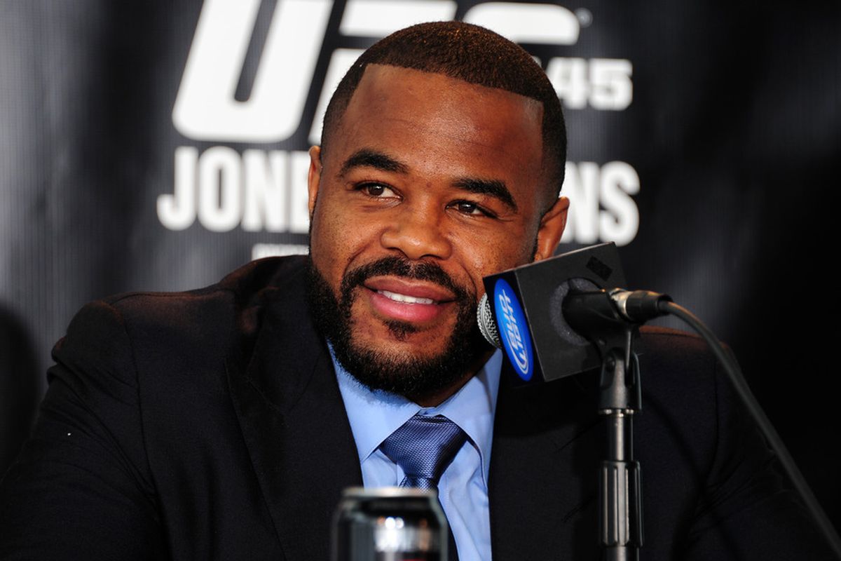 ATLANTA, GA - FEBRUARY 16: Fighter Rashad Evans speaks during a press conference promoting UFC 145: Jones v Evans at Philips Arena on February 16, 2012 in Atlanta, Georgia. (Photo by Scott Cunningham/Getty Images)
