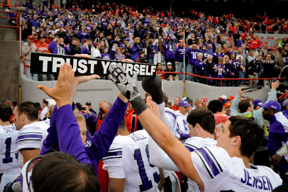 LINCOLN, NE - NOVEMBER 5: The Northwestern Wildcats leave the field after beating the Nebraska Cornhuskers at Memorial Stadium November 5, 2011 in Lincoln, Nebraska.  Northwestern beat Nebraska 28-25. (Photo by Eric Francis/Getty Images)