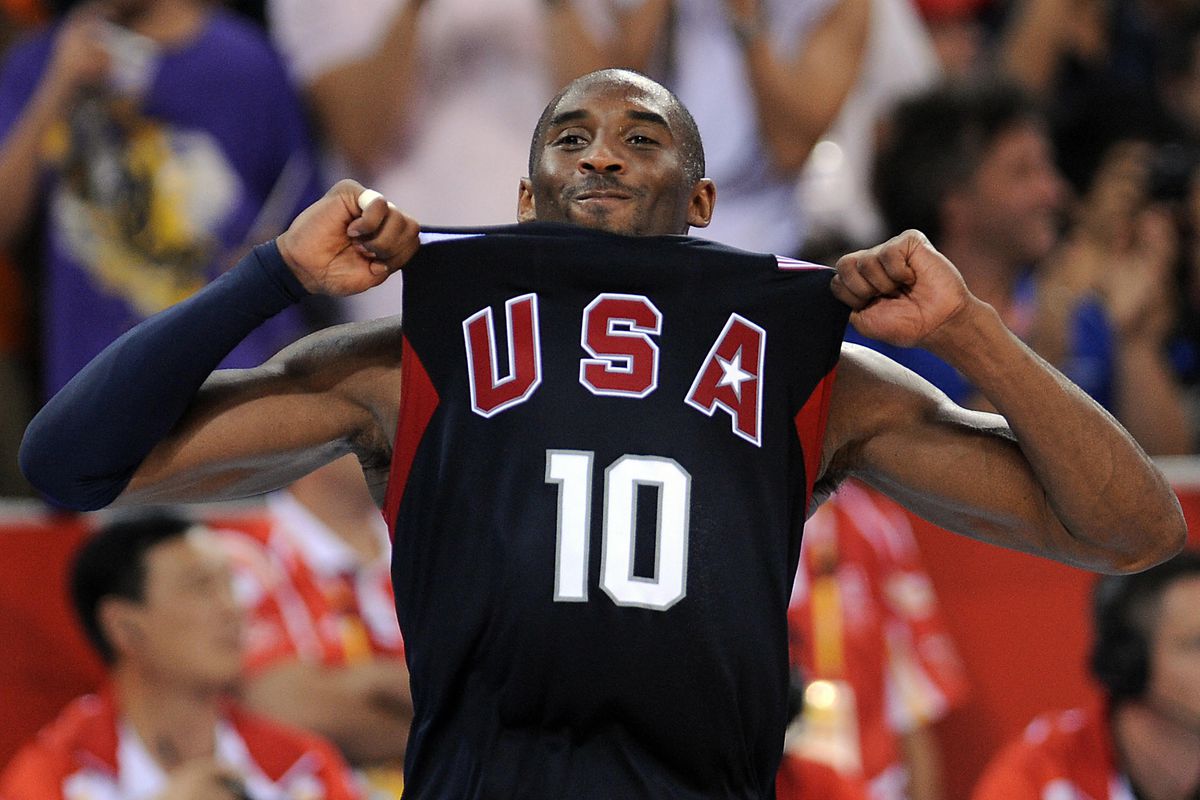 USA’s Kobe Bryant celebrates at the end