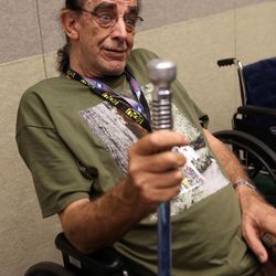 Peter Mayhew, who played Chewbacca in Star Wars movies, talks to media at a press conference at Utah's first Comic Con at the Salt Palace Convention Center in Salt Lake City on Thursday, Sept. 5, 2013.
