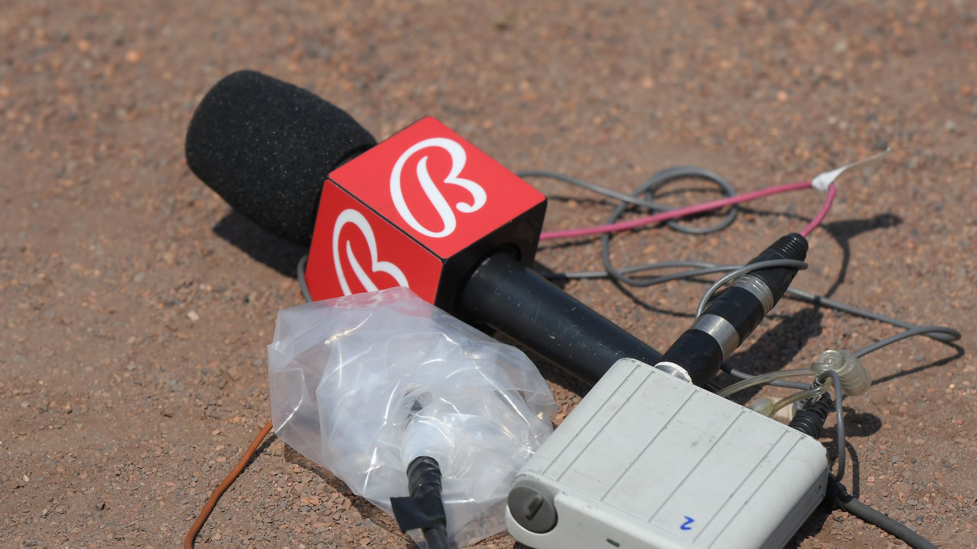 A detailed view of a Bally Sports microphone laying on the field after being used for an interview prior to the Spring Training game between the Detroit Tigers and the Washington Nationals at Publix Field at Joker Marchant Stadium on March 8, 2023 in Lakeland, Florida. The Tigers defeated the Nationals 2-1.